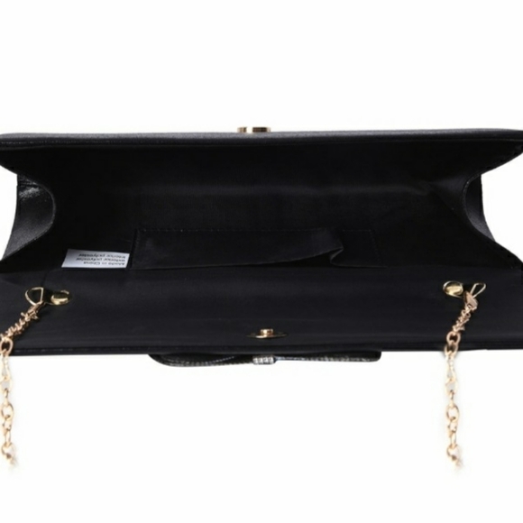 Black Satin Evening Bag Aurora Borealis Rhinestone - Picture 4 of 9